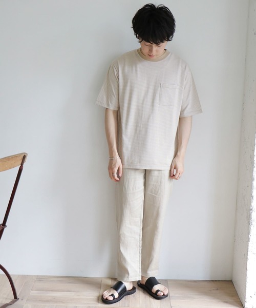 URBAN RESEARCH DOORS(アーバンリサーチドアーズ)の「『UR TECH』ミジンボーダー Tシャツ(Tシャツ/カットソー・メンズ・ブラック/ベージュ/パープル/ブルー・40/38)」の5枚目の写真