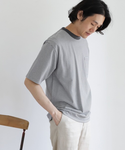 URBAN RESEARCH DOORS(アーバンリサーチドアーズ)の「『UR TECH』ミジンボーダー Tシャツ(Tシャツ/カットソー・メンズ・ブラック/ベージュ/パープル/ブルー・40/38)」の13枚目の写真