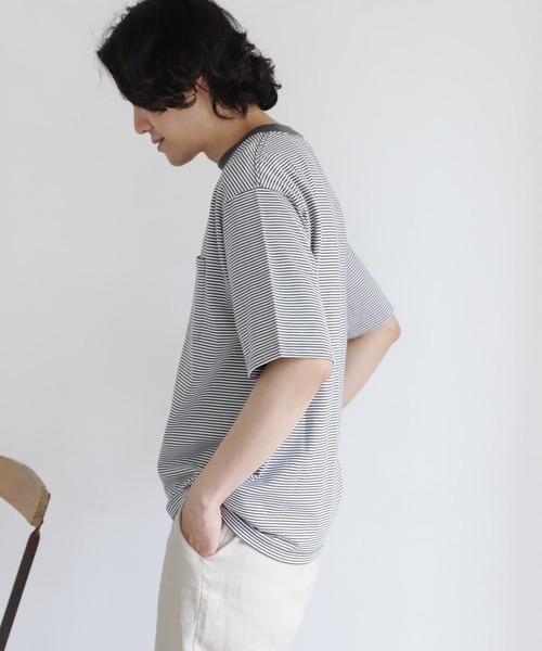 URBAN RESEARCH DOORS(アーバンリサーチドアーズ)の「『UR TECH』ミジンボーダー Tシャツ(Tシャツ/カットソー・メンズ・ブラック/ベージュ/パープル/ブルー・40/38)」の20枚目の写真