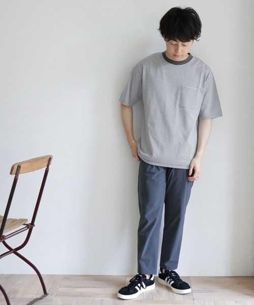 URBAN RESEARCH DOORS(アーバンリサーチドアーズ)の「『UR TECH』ミジンボーダー Tシャツ(Tシャツ/カットソー・メンズ・ブラック/ベージュ/パープル/ブルー・40/38)」の6枚目の写真