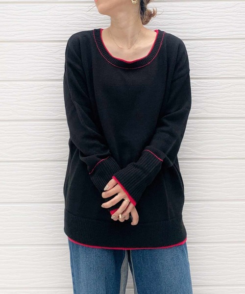 セール 7gアクセントカラーニット ニット トップス セーター Q キュー のファッション