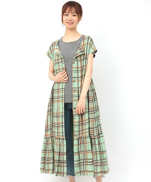 チチカカ（チチカカ）の「ハンドペイントチェックワンピース（シャツワンピース・レディース・ベージュ/グリーン・FREE）」の8枚目の写真