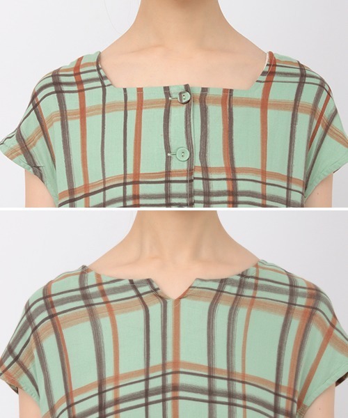 チチカカ（チチカカ）の「ハンドペイントチェックワンピース（シャツワンピース・レディース・ベージュ/グリーン・FREE）」の20枚目の写真