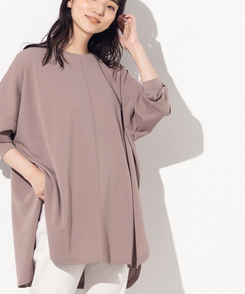 OMNES Another Edition(オムネス アナザーエディション)の「ストレッチ梨地ポンチョプルオーバー(Tシャツ/カットソー・レディース・ブラック/モカ/ラベンダー/ライトベージュ・FREE)」の5枚目の写真