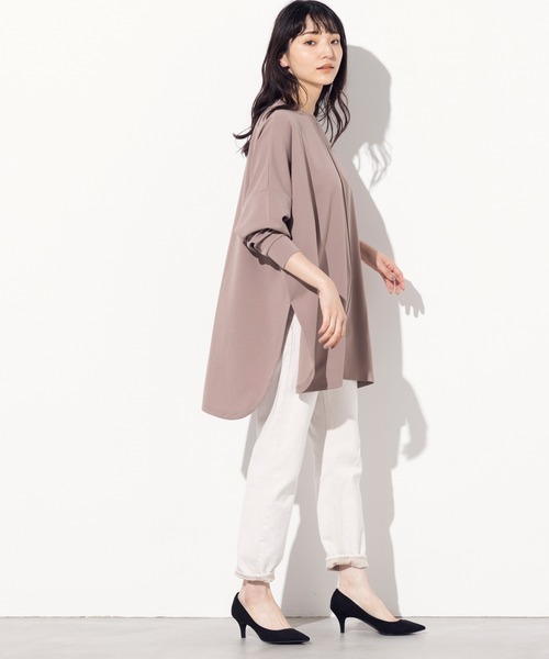 OMNES Another Edition(オムネス アナザーエディション)の「ストレッチ梨地ポンチョプルオーバー(Tシャツ/カットソー・レディース・ブラック/モカ/ラベンダー/ライトベージュ・FREE)」の8枚目の写真