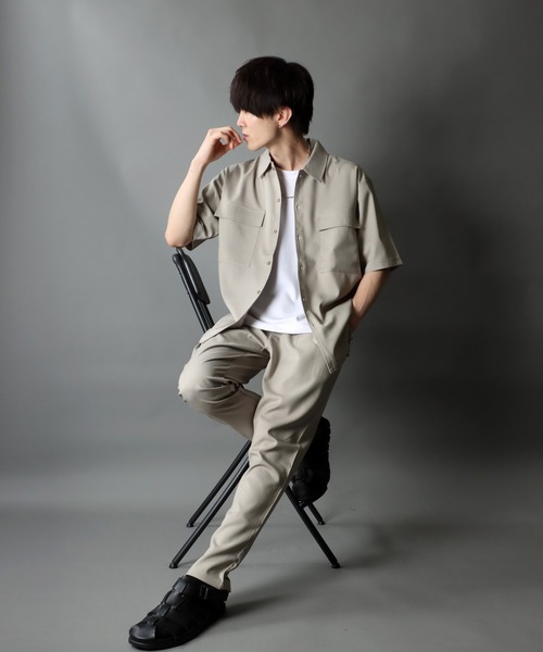 セール】ポリトロ ビッグジャケット＆タックテーパードパンツ