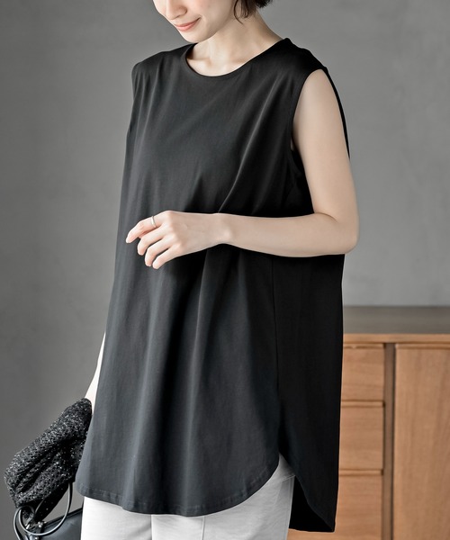 rps（アールピーエス）の「ノースリカットチュニック（Tシャツ/カットソー・レディース・チャコールグレー/ブラック/オフホワイト/モカ/ピンク/パープル/グレイッシュベージュ/グリーン/ネイビー/グレー・M/フリー）」の3枚目の写真