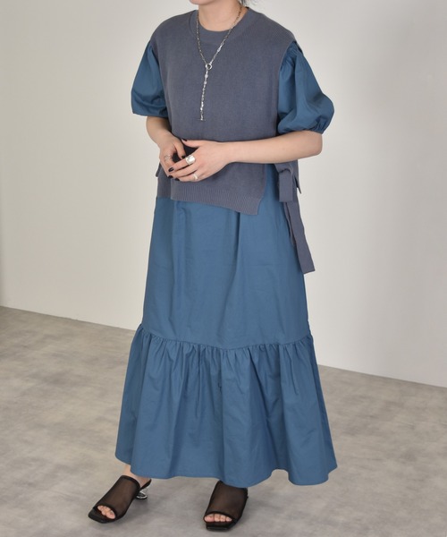 w closet（ダブルクローゼット）の「12G片畦編ベスト+ワンピースSET（ワンピース・レディース・グレー系/ライトカーキ/キナリ・FREE）」の3枚目の写真