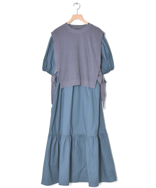 w closet（ダブルクローゼット）の「12G片畦編ベスト+ワンピースSET（ワンピース・レディース・グレー系/ライトカーキ/キナリ・FREE）」の4枚目の写真