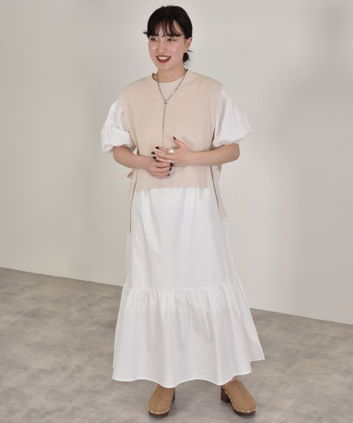 w closet（ダブルクローゼット）の「12G片畦編ベスト+ワンピースSET（ワンピース・レディース・グレー系/ライトカーキ/キナリ・FREE）」の5枚目の写真