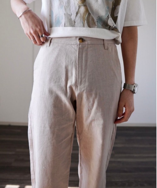 y/m by れぽすけ（イムバイレポスケ）の「スリムストレートリネンスラックス（スラックス・メンズ・ブラック/ライトベージュ・MEDIUM/LARGE）」の4枚目の写真