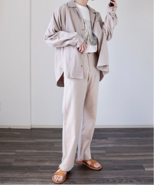 y/m by れぽすけ（イムバイレポスケ）の「スリムストレートリネンスラックス（スラックス・メンズ・ブラック/ライトベージュ・MEDIUM/LARGE）」の10枚目の写真