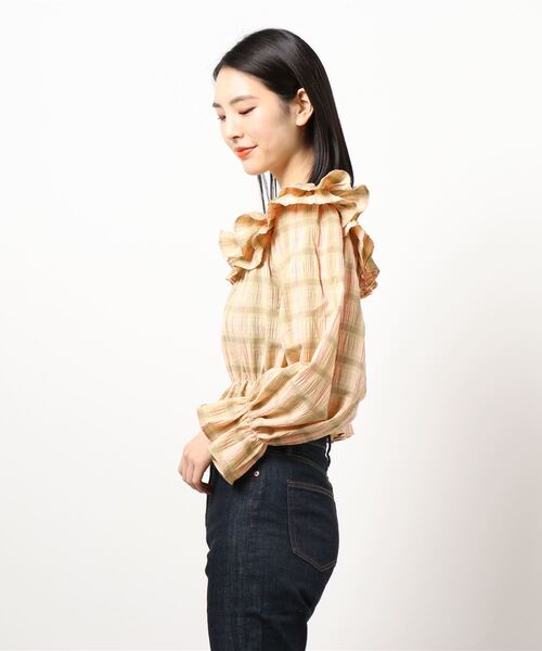 flower(フラワー)の「スウィートラッフルブラウス(シャツ/ブラウス・レディース・ホワイト/オレンジ・FREE)」の3枚目の写真