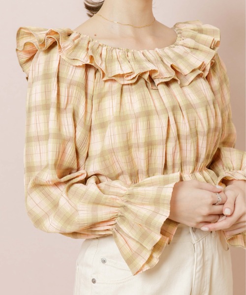 flower(フラワー)の「スウィートラッフルブラウス(シャツ/ブラウス・レディース・ホワイト/オレンジ・FREE)」の18枚目の写真