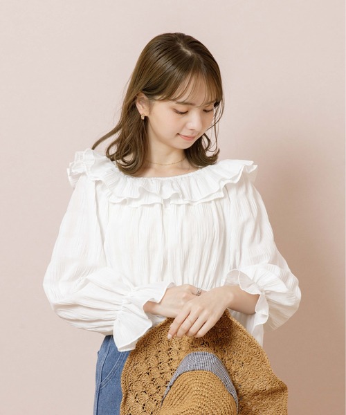 flower(フラワー)の「スウィートラッフルブラウス(シャツ/ブラウス・レディース・ホワイト/オレンジ・FREE)」の7枚目の写真