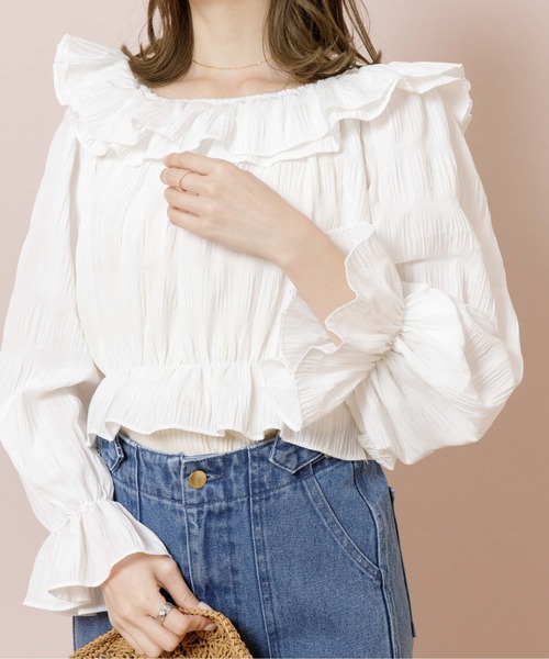 flower(フラワー)の「スウィートラッフルブラウス(シャツ/ブラウス・レディース・ホワイト/オレンジ・FREE)」の6枚目の写真