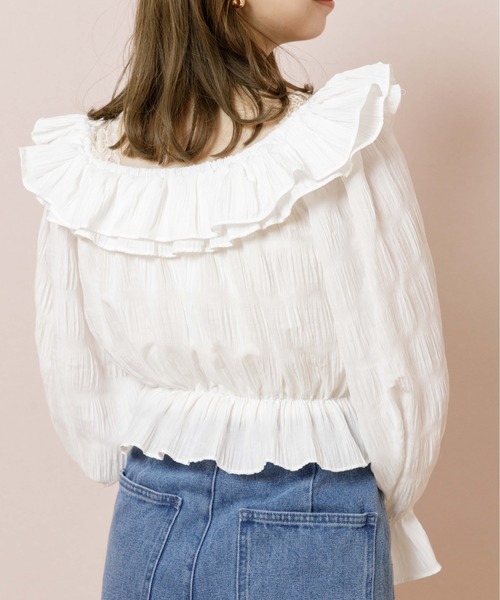 flower(フラワー)の「スウィートラッフルブラウス(シャツ/ブラウス・レディース・ホワイト/オレンジ・FREE)」の5枚目の写真