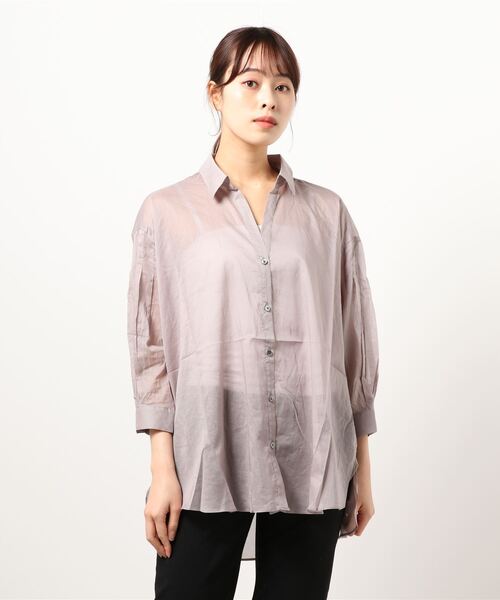 Editt by YECCA VECCA(エディットバイイェッカヴェッカ)の「バックシャーリングシアーシャツ(シャツ/ブラウス・レディース・ホワイト/ライトグレー/イエロー/カーキ・FREE)」の3枚目の写真