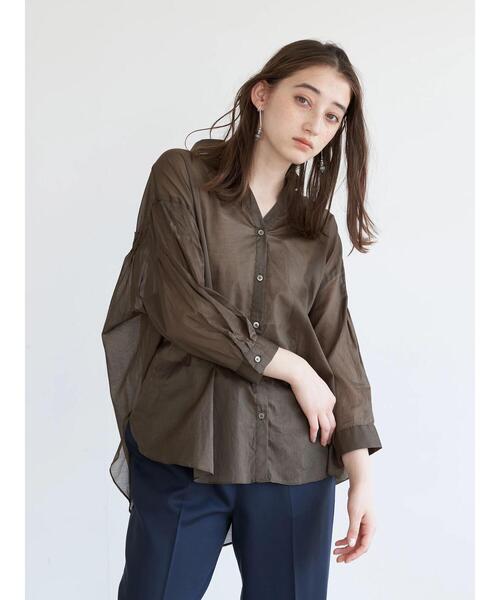 Editt by YECCA VECCA(エディットバイイェッカヴェッカ)の「バックシャーリングシアーシャツ(シャツ/ブラウス・レディース・ホワイト/ライトグレー/イエロー/カーキ・FREE)」の11枚目の写真