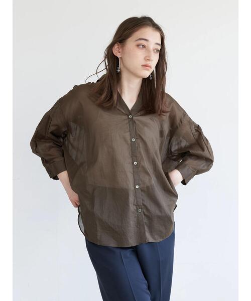 Editt by YECCA VECCA(エディットバイイェッカヴェッカ)の「バックシャーリングシアーシャツ(シャツ/ブラウス・レディース・ホワイト/ライトグレー/イエロー/カーキ・FREE)」の12枚目の写真