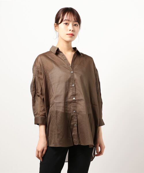 Editt by YECCA VECCA(エディットバイイェッカヴェッカ)の「バックシャーリングシアーシャツ(シャツ/ブラウス・レディース・ホワイト/ライトグレー/イエロー/カーキ・FREE)」の7枚目の写真