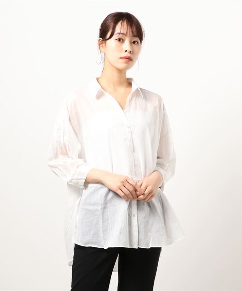 Editt by YECCA VECCA(エディットバイイェッカヴェッカ)の「バックシャーリングシアーシャツ(シャツ/ブラウス・レディース・ホワイト/ライトグレー/イエロー/カーキ・FREE)」の8枚目の写真