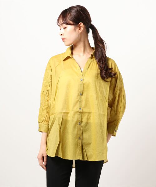 Editt by YECCA VECCA(エディットバイイェッカヴェッカ)の「バックシャーリングシアーシャツ(シャツ/ブラウス・レディース・ホワイト/ライトグレー/イエロー/カーキ・FREE)」の9枚目の写真