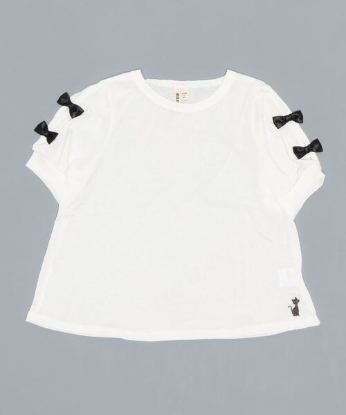 nino（ニノ）の「袖リボン　半袖Tシャツ（Tシャツ/カットソー・キッズ・レッド/オフホワイト/ブラック/ベビーピンク/クリーム・130cm/140cm/150cm）」の2枚目の写真