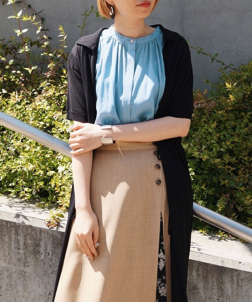 NICOLE white（ニコルホワイト）の「半袖ドロストロングカーディガン（カーディガン/ボレロ・レディース・ライトグレー/ブラック/キャメル・FREE）」の2枚目の写真