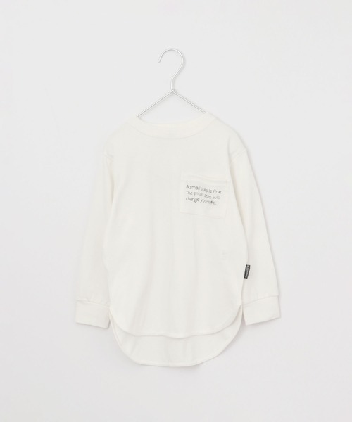 MAKE YOUR DAY（メイクユアデイ）の「ロング丈刺繍ポケット長袖Tシャツ■80～140cm（Tシャツ/カットソー・キッズ・チャコールグレー/ベージュ/オフホワイト・110/120/80/90/130/100/140）」の7枚目の写真