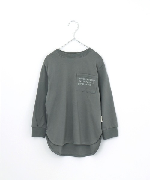 MAKE YOUR DAY（メイクユアデイ）の「ロング丈刺繍ポケット長袖Tシャツ■80～140cm（Tシャツ/カットソー・キッズ・チャコールグレー/ベージュ/オフホワイト・110/120/80/90/130/100/140）」の9枚目の写真