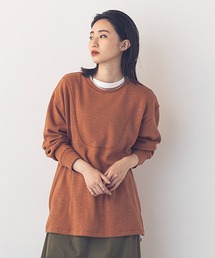 綿100% 海軍 ハニカムリブバスト切替 プルオーバー