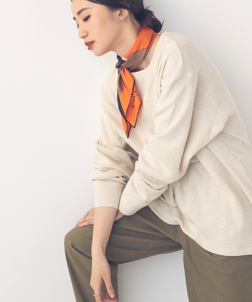 khakito（カーキト）の「綿100% 海軍 ハニカムリブバスト切替 プルオーバー（Tシャツ/カットソー・レディース・ダークオレンジ/ブラック/オフホワイト・FREE）」の9枚目の写真