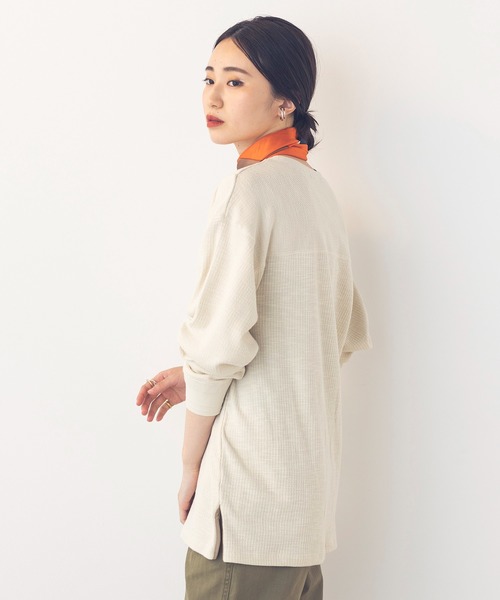 khakito（カーキト）の「綿100% 海軍 ハニカムリブバスト切替 プルオーバー（Tシャツ/カットソー・レディース・ダークオレンジ/ブラック/オフホワイト・FREE）」の10枚目の写真