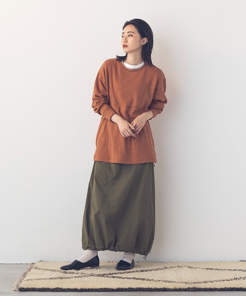 khakito（カーキト）の「綿100% 海軍 ハニカムリブバスト切替 プルオーバー（Tシャツ/カットソー・レディース・ダークオレンジ/ブラック/オフホワイト・FREE）」の6枚目の写真