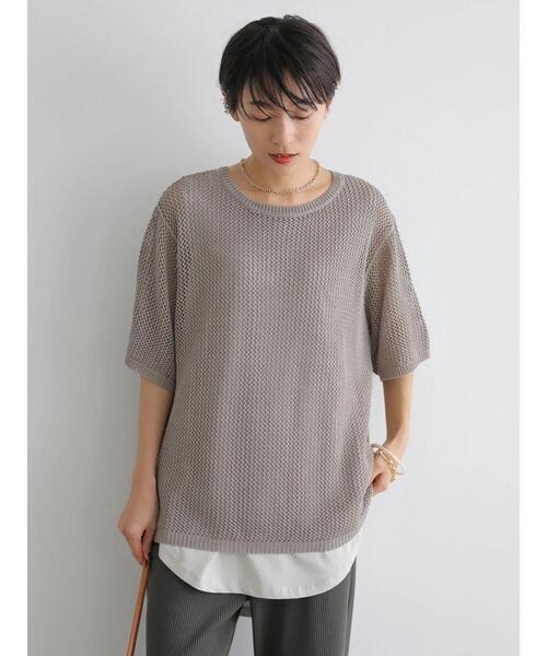 AMERICAN HOLIC（アメリカンホリック）の「透かし編みニットプルオーバー（ニット/セーター・レディース・キャメル/ライトグレー/チャコールグレー・FREE）」の7枚目の写真