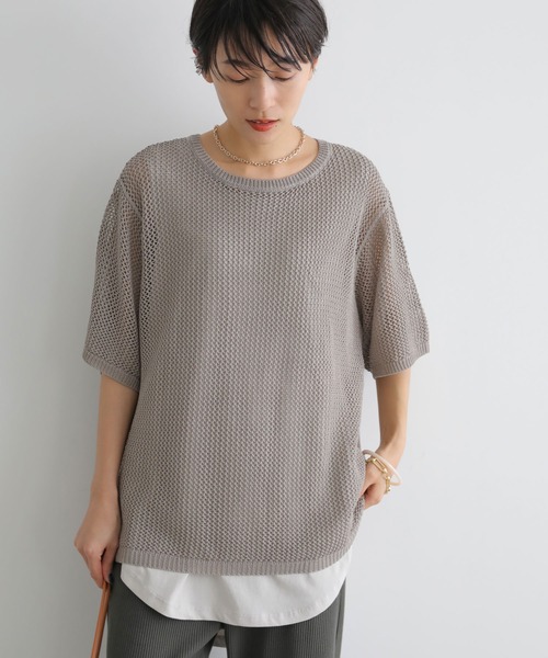 AMERICAN HOLIC（アメリカンホリック）の「透かし編みニットプルオーバー（ニット/セーター・レディース・キャメル/ライトグレー/チャコールグレー・FREE）」の3枚目の写真