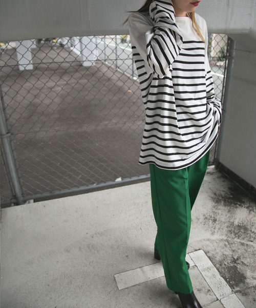 bohmal（ボマール）の「ビッグパネルボーダーバスクシャツ（Tシャツ/カットソー・レディース・ブラック/ベージュ・MEDIUM）」の9枚目の写真