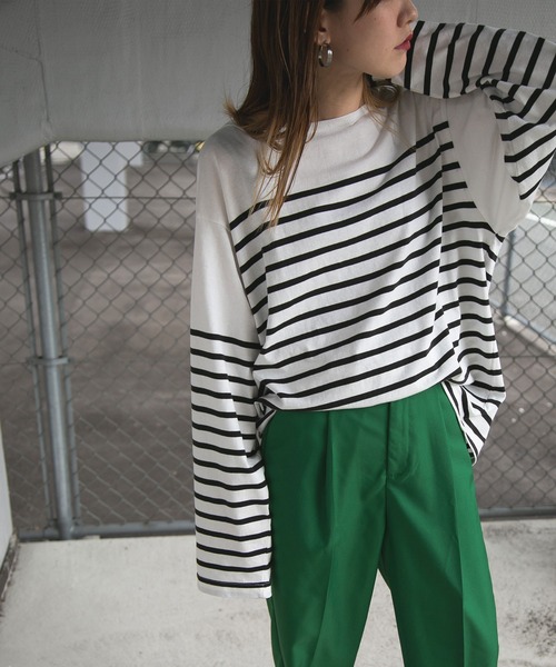 bohmal（ボマール）の「ビッグパネルボーダーバスクシャツ（Tシャツ/カットソー・レディース・ブラック/ベージュ・MEDIUM）」の15枚目の写真