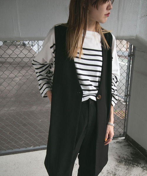 bohmal（ボマール）の「ビッグパネルボーダーバスクシャツ（Tシャツ/カットソー・レディース・ブラック/ベージュ・MEDIUM）」の12枚目の写真