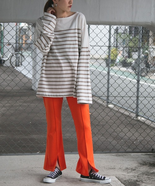 bohmal（ボマール）の「ビッグパネルボーダーバスクシャツ（Tシャツ/カットソー・レディース・ブラック/ベージュ・MEDIUM）」の4枚目の写真