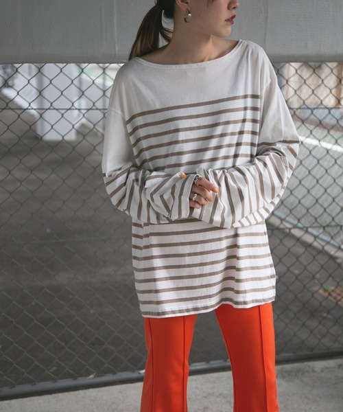 bohmal（ボマール）の「ビッグパネルボーダーバスクシャツ（Tシャツ/カットソー・レディース・ブラック/ベージュ・MEDIUM）」の10枚目の写真