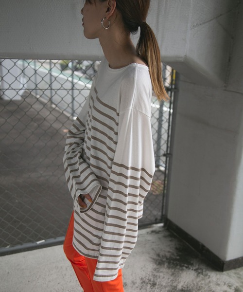 bohmal（ボマール）の「ビッグパネルボーダーバスクシャツ（Tシャツ/カットソー・レディース・ブラック/ベージュ・MEDIUM）」の16枚目の写真