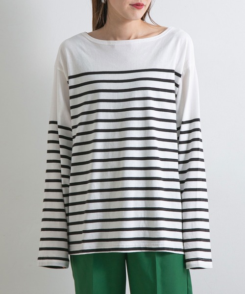 bohmal（ボマール）の「ビッグパネルボーダーバスクシャツ（Tシャツ/カットソー・レディース・ブラック/ベージュ・MEDIUM）」の8枚目の写真