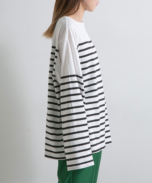 bohmal（ボマール）の「ビッグパネルボーダーバスクシャツ（Tシャツ/カットソー・レディース・ブラック/ベージュ・MEDIUM）」の11枚目の写真