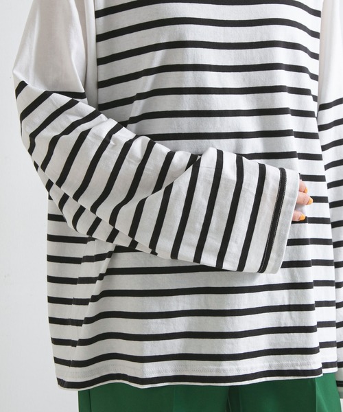 bohmal（ボマール）の「ビッグパネルボーダーバスクシャツ（Tシャツ/カットソー・レディース・ブラック/ベージュ・MEDIUM）」の14枚目の写真