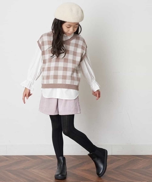 a.v.v（アーヴェヴェ）の「[KIDS]シャギーベレー（ハンチング/ベレー帽・キッズ・ピンク/アイボリー・54）」の4枚目の写真