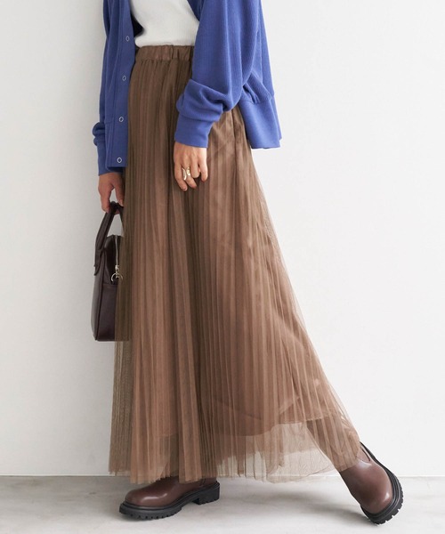 Chaco closet（チャコ クローゼット）の「チュールプリーツレイヤードシアースカート（スカート・レディース・グレー/ブラック/ブラウン/ベージュ・M/TM）」の4枚目の写真