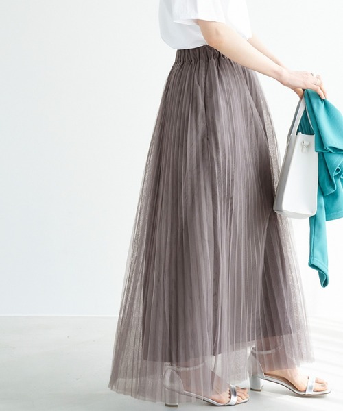 Chaco closet（チャコ クローゼット）の「チュールプリーツレイヤードシアースカート（スカート・レディース・グレー/ブラック/ブラウン/ベージュ・M/TM）」の3枚目の写真