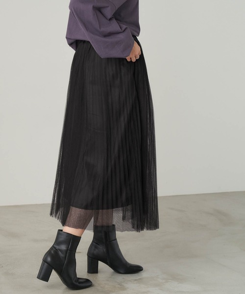 Chaco closet（チャコ クローゼット）の「チュールプリーツレイヤードシアースカート（スカート・レディース・グレー/ブラック/ブラウン/ベージュ・M/TM）」の12枚目の写真